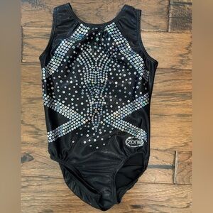The Zone Black with silver Rhinestone Kids Gymnastics Leotard